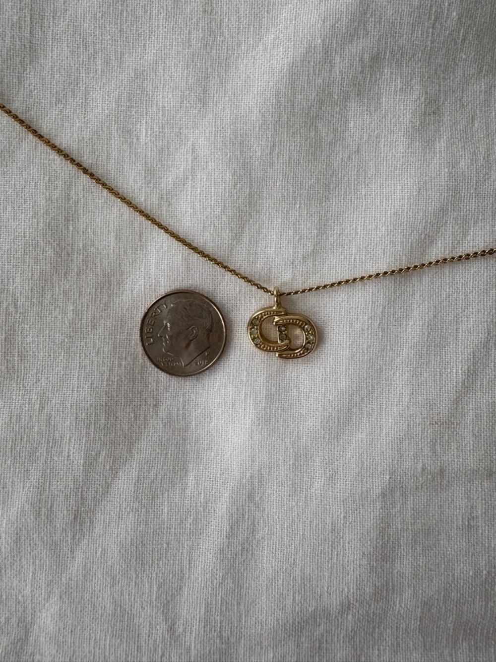 Authentic Christian Dior Gold Tone Rhinestone Chain Pendant Necklace - Picture 8 of 9